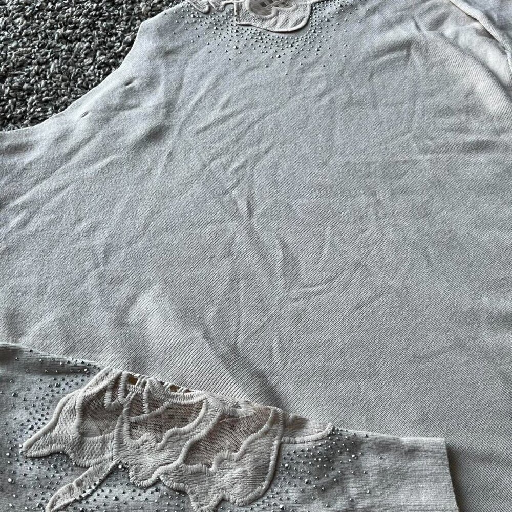 Cream LIV Milano Long Sleeve Top Small Rhinestones Lace Luxury Coquette Romantic - Picture 8 of 8
